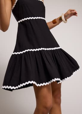 Scallop Trim Straight Neck Mini Dress