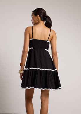 Scallop Trim Straight Neck Mini Dress