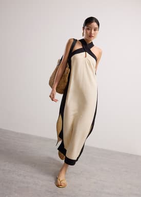 Contrast Trim Halter Neck Column Maxi Dress