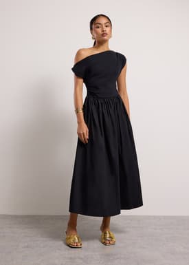 Asymmetric Fit & Flare Midaxi Dress