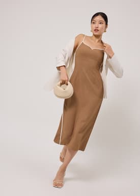 Padded Contrast Piping Sweetheart Column Midaxi Dress