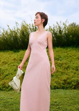 Padded Georgette V-Neck Bias Cut Midaxi Dress