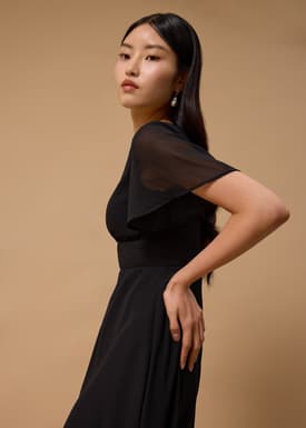 BraFree by LB Georgette Flutter Sleeve Bias Cut Midi Dress