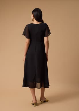 BraFree by LB Georgette Flutter Sleeve Bias Cut Midi Dress