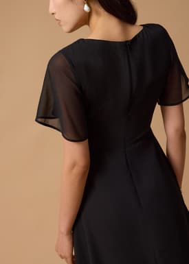 BraFree by LB Georgette Flutter Sleeve Bias Cut Midi Dress