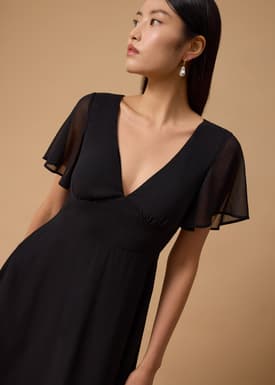 BraFree by LB Georgette Flutter Sleeve Bias Cut Midi Dress