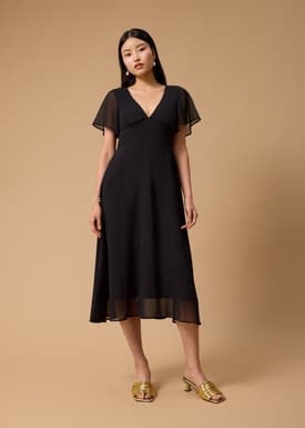 BraFree by LB Georgette Flutter Sleeve Bias Cut Midi Dress