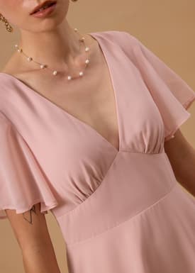 BraFree by LB Georgette Flutter Sleeve Bias Cut Midi Dress