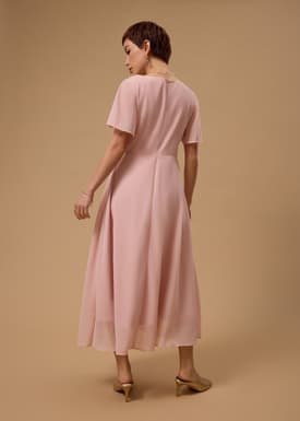 BraFree by LB Georgette Flutter Sleeve Bias Cut Midi Dress