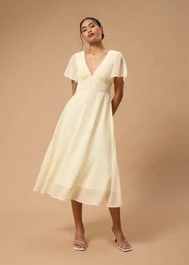 Padded Georgette Flutter Sleeve Bias Cut Midi Dress