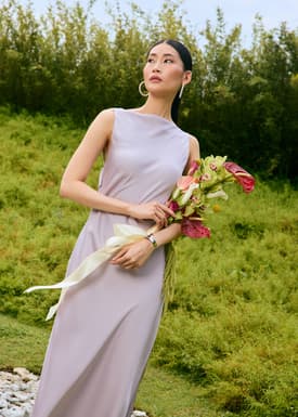 BraFree by LB Satin Cowl Neck Bias Cut Maxi Dress