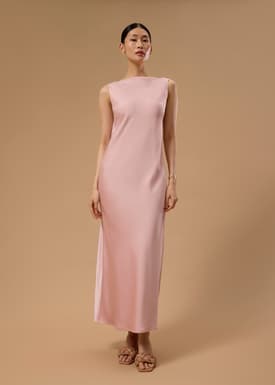 Padded Satin Cowl Neck Bias Cut Maxi Dress