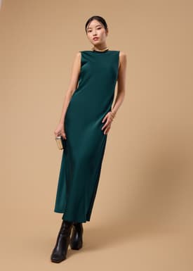 BraFree by LB Satin Cowl Neck Bias Cut Maxi Dress