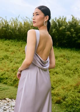 BraFree by LB Satin Cowl Neck Bias Cut Maxi Dress