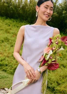 BraFree by LB Satin Cowl Neck Bias Cut Maxi Dress