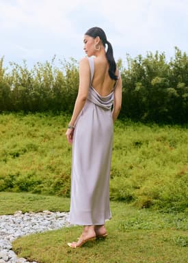 BraFree by LB Satin Cowl Neck Bias Cut Maxi Dress