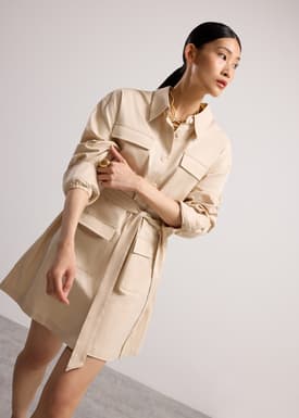Oversized Cotton Twill Button Down Utility Shirt Dress