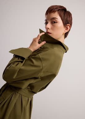 Oversized Cotton Twill Button Down Utility Shirt Dress