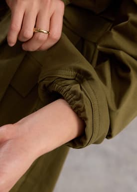 Oversized Cotton Twill Button Down Utility Shirt Dress