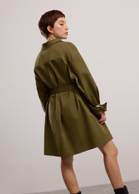 Oversized Cotton Twill Button Down Utility Shirt Dress