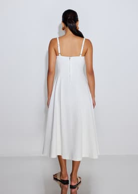 Denim Panelled Straight Neck Fit & Flare Midaxi Dress