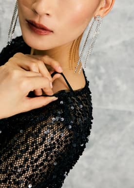 Sequinned Boat Neck Shift Mini Dress