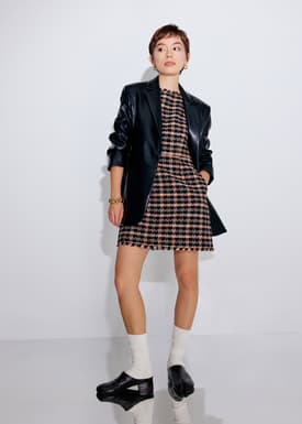 Tweed Boat Neck A-Line Mini Dress