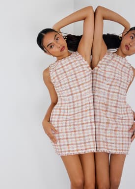 Tweed Boat Neck A-Line Mini Dress