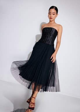 Crinkled Tube Fit & Flare Midaxi Dress