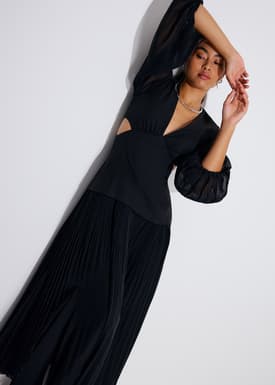 BraFree by LB Cut Out Georgette V-neck Puff Sleeve Fit & Flare Maxi Dress