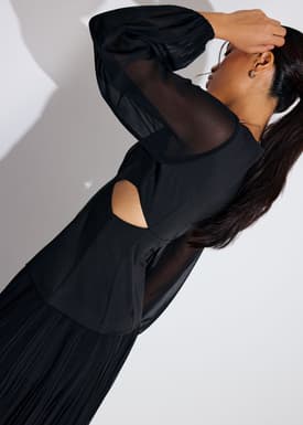 BraFree by LB Cut Out Georgette V-neck Puff Sleeve Fit & Flare Maxi Dress