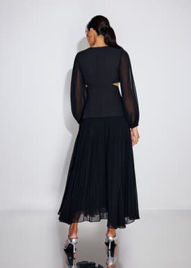 BraFree by LB Cut Out Georgette V-neck Puff Sleeve Fit & Flare Maxi Dress