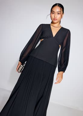 BraFree by LB Cut Out Georgette V-neck Puff Sleeve Fit & Flare Maxi Dress