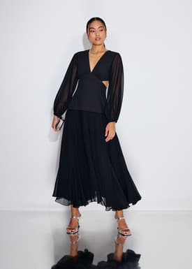 BraFree by LB Cut Out Georgette V-neck Puff Sleeve Fit & Flare Maxi Dress