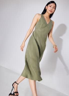 Cupro V-Neck Bias Cut Midaxi Dress