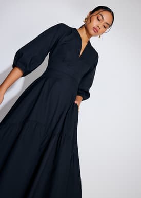 Cotton Panelled Fit & Flare Midaxi Dress