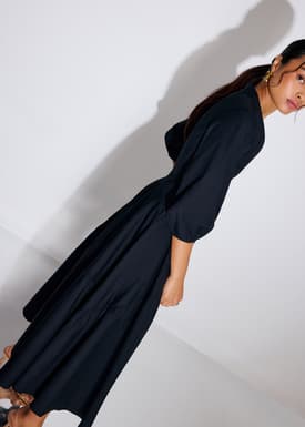 Cotton Panelled Fit & Flare Midaxi Dress