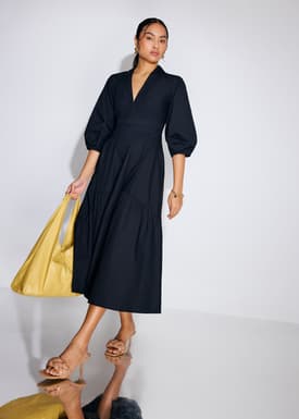 Cotton Panelled Fit & Flare Midaxi Dress