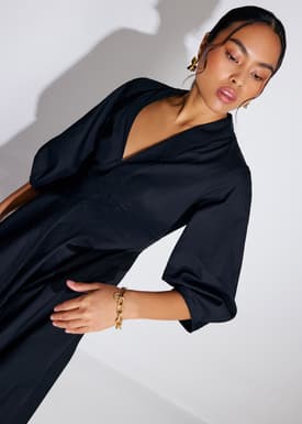 Cotton Panelled Fit & Flare Midaxi Dress