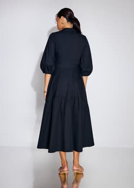 Cotton Panelled Fit & Flare Midaxi Dress