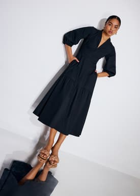 Cotton Panelled Fit & Flare Midaxi Dress