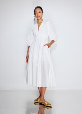 Cotton Panelled Fit & Flare Midaxi Dress