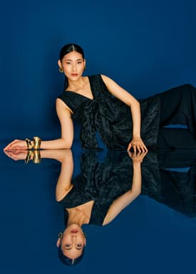 Detachable Ribbon Floral Jacquard Mini Dress