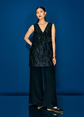 Detachable Ribbon Floral Jacquard Mini Dress