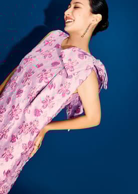 Detachable Ribbon Floral Jacquard Mini Dress