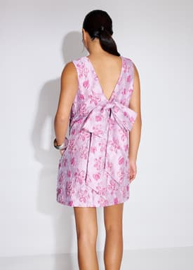 Detachable Ribbon Floral Jacquard Mini Dress