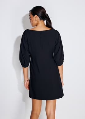 Scoop Neck Puff Sleeve A-Line Mini Dress
