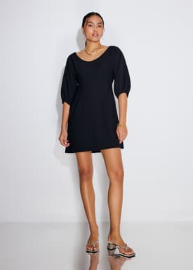 Scoop Neck Puff Sleeve A-Line Mini Dress
