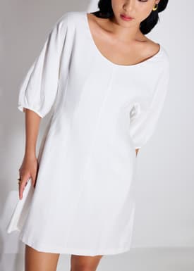 Scoop Neck Puff Sleeve A-Line Mini Dress