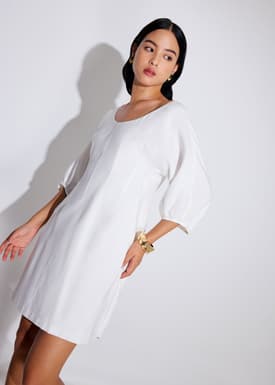 Scoop Neck Puff Sleeve A-Line Mini Dress